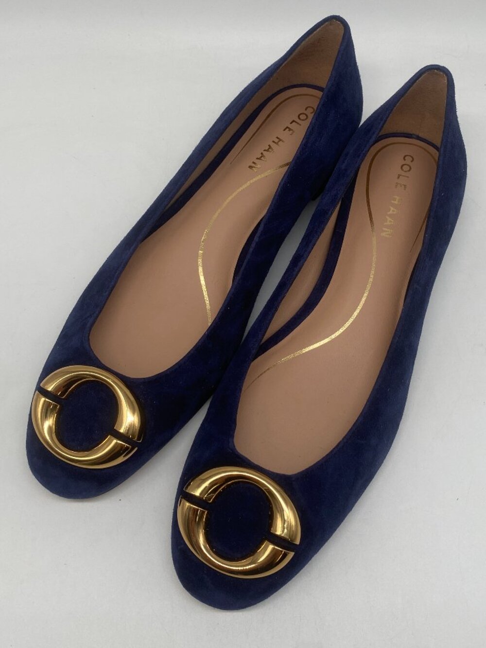 COLE HAAN NAVY SUEDE BALLET FLATS WITH GOLD RING HARDWARE US WOMEN SIZE 6B
